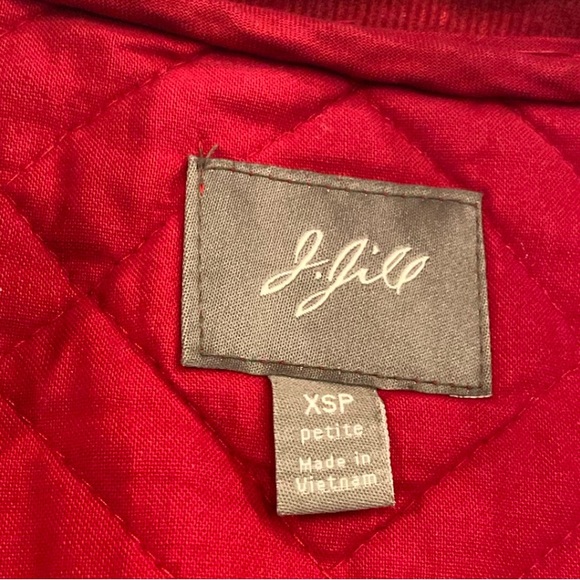 J Jill Women's XS Petite Red Quilted Vest Brass Zipper corduroy Collar - Picture 4 of 7